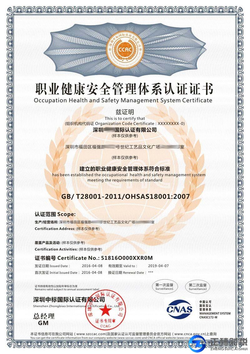 ISO18001職業健康安全管理體系認證